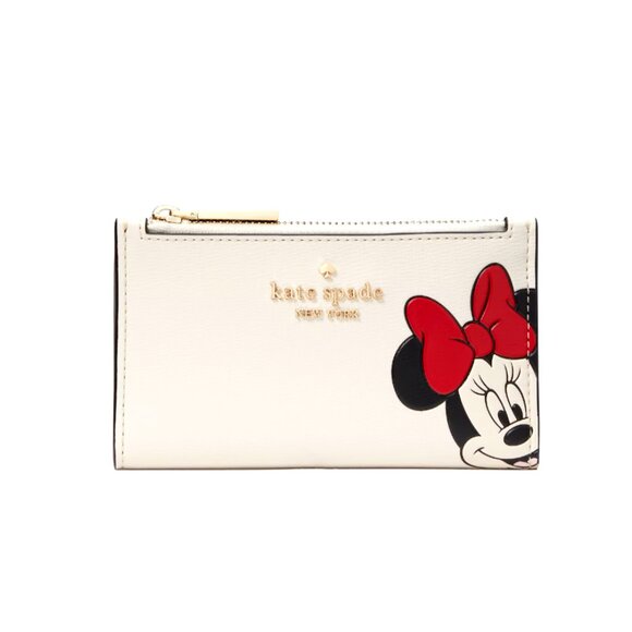 New Disney X Kate Spade Minnie Small Slim Bifold Wallet Parchment Multi - Picture 1 of 3